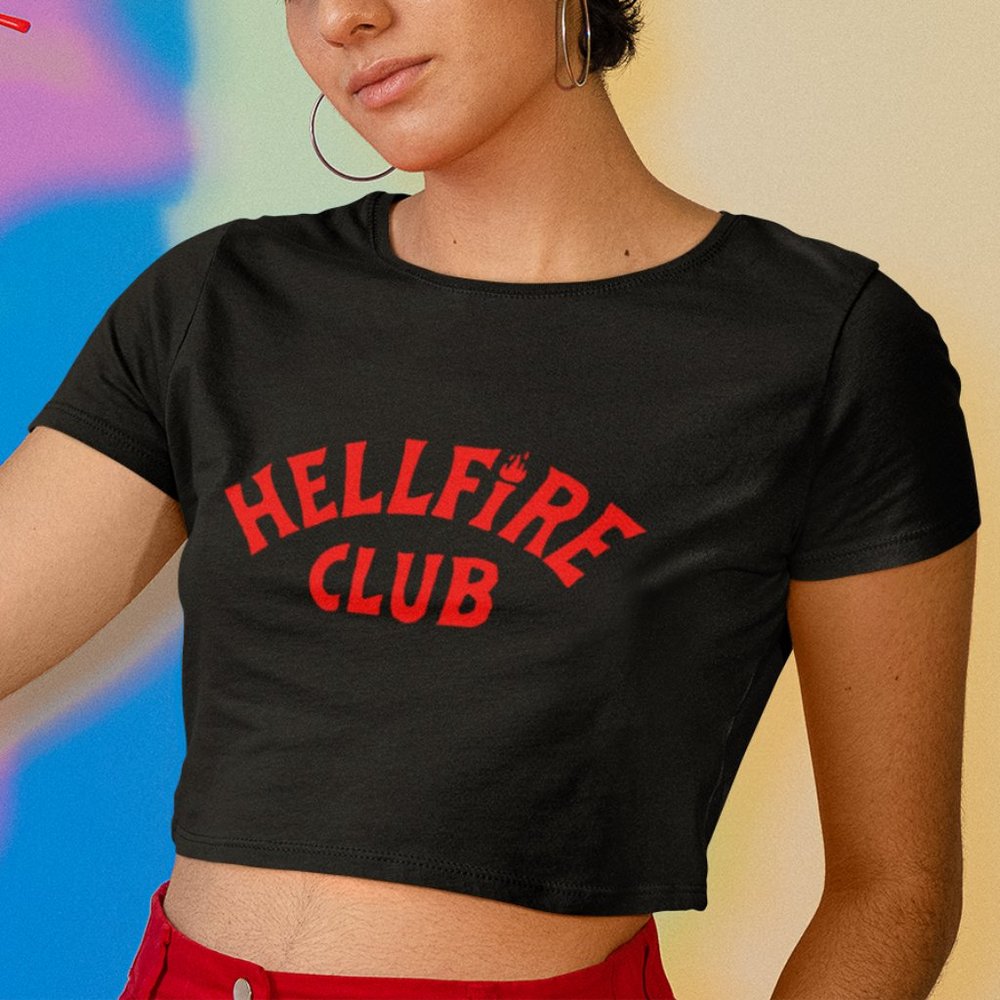 🆕Hellfire Club Black Fitted Crop Top T-Shirt